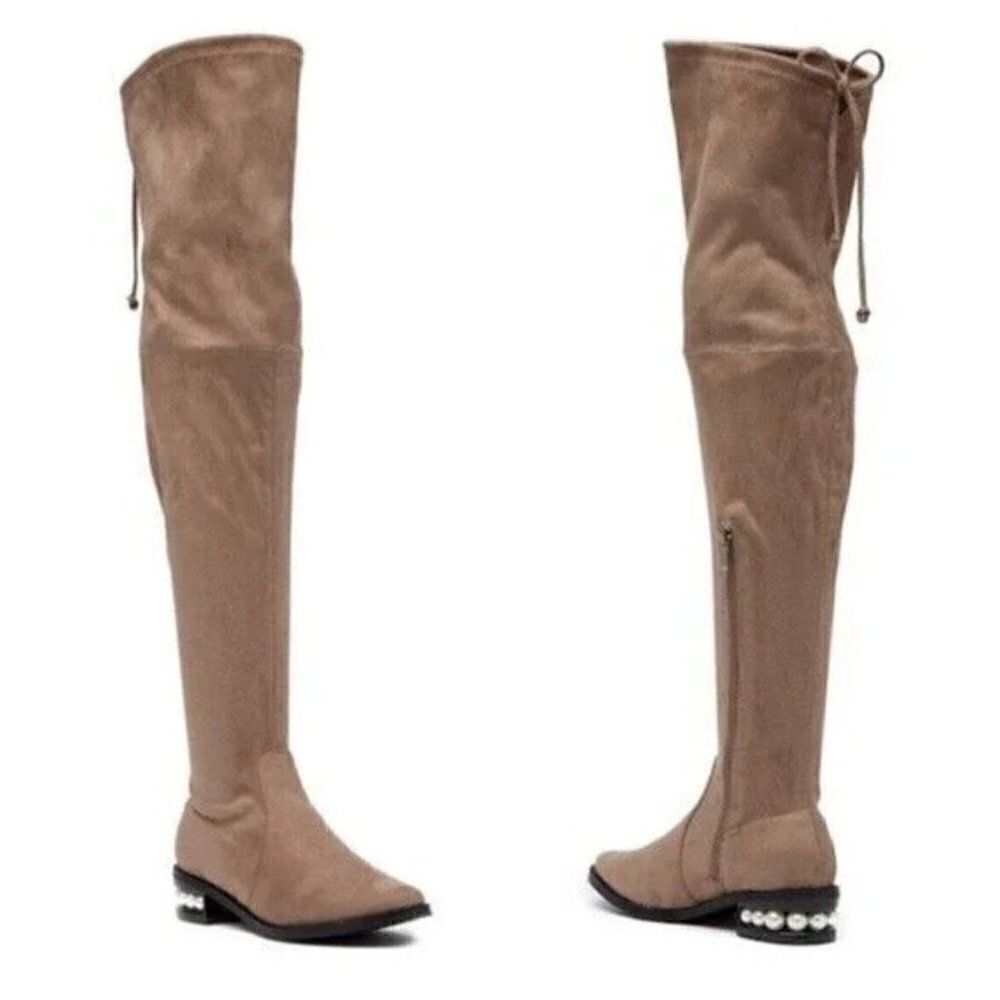 Catherine Malandrino Womens Size 8.5 Perse Embellished Over The Knee Boots Taupe
